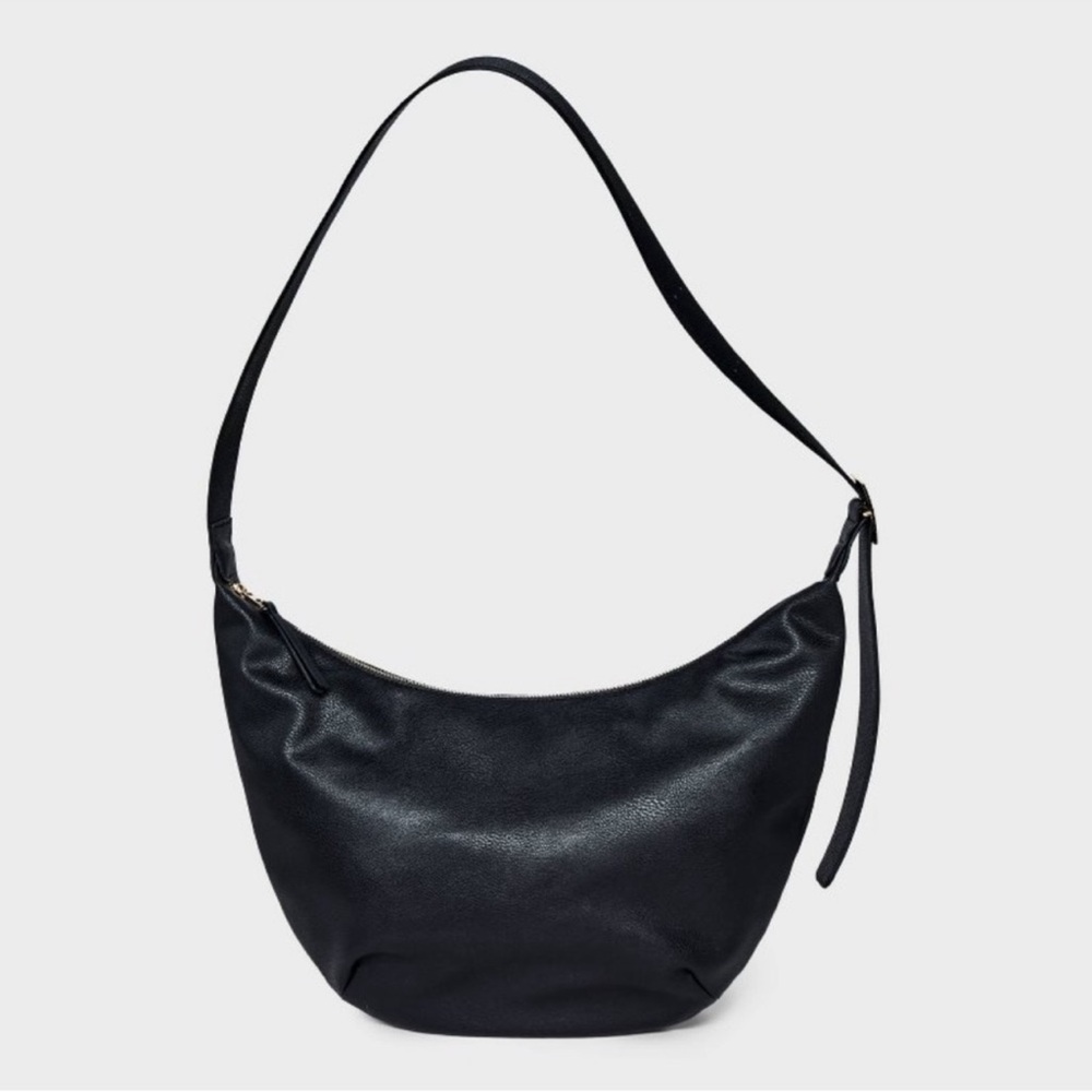Black Crescent Leather Shoulder Bag